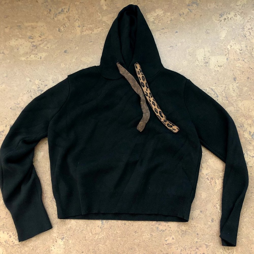 Leopard-Drawstring Knitted Hoodie
